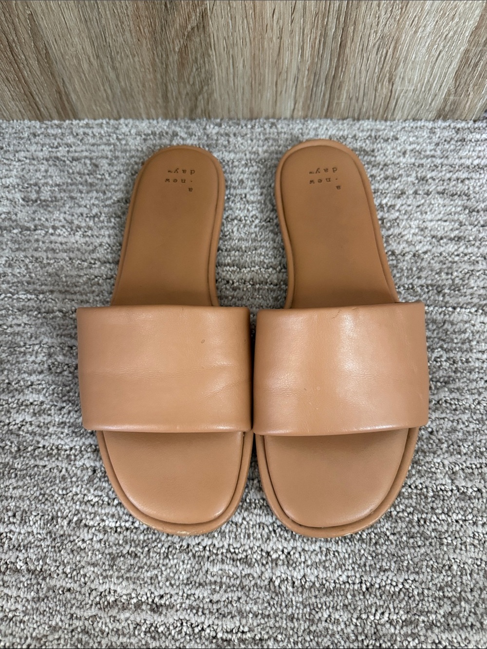 Women's Tan Slide Sandals - Minimal Leather Slip-Ons
